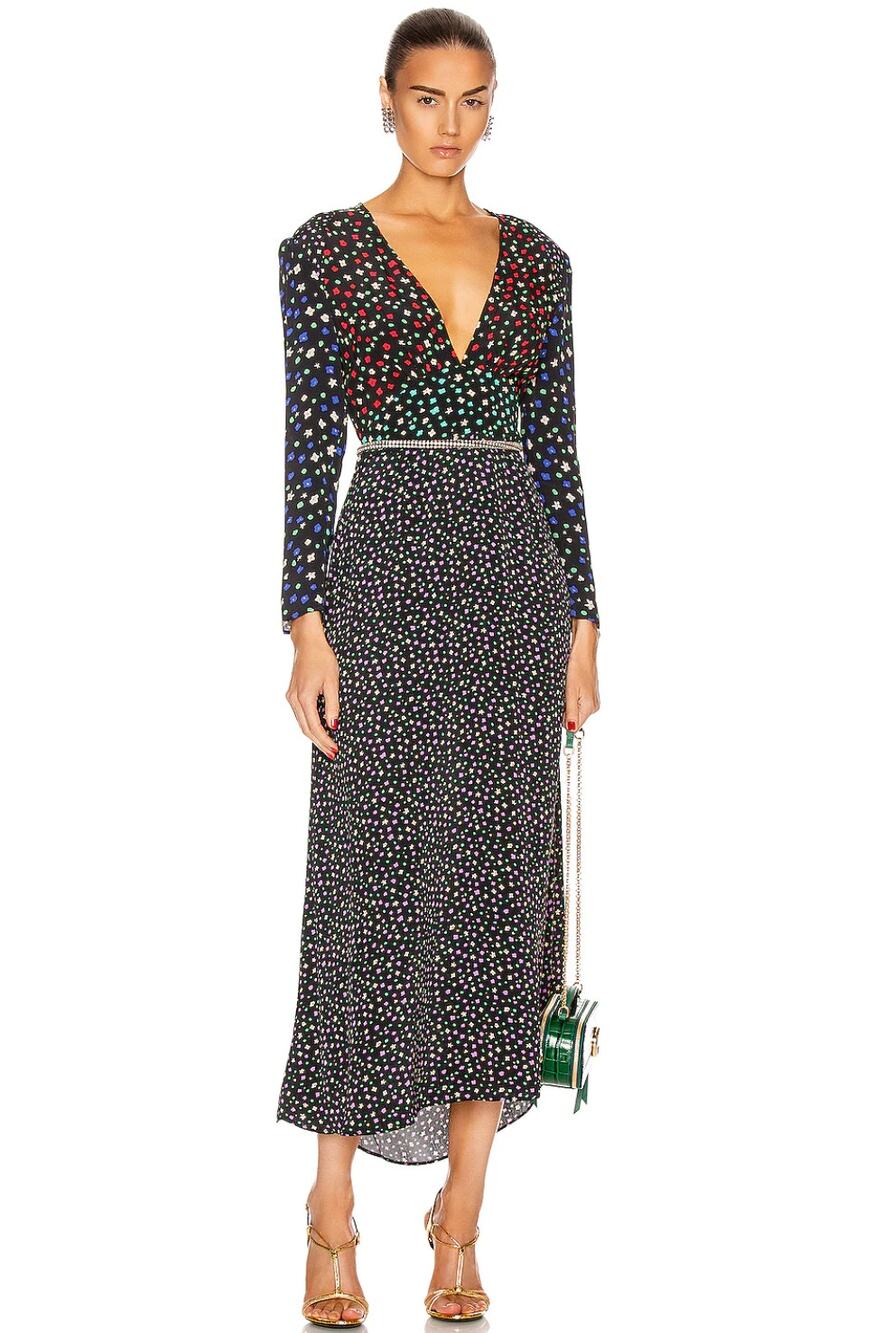 Rixo Cordelia Mixed Ditsy Floral Print Long Sleeve Maxi Dress Size XL